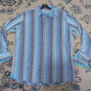 Mens M Button Up‎ Shirt Long Sleeve Blue Black Gray Stripes big & Tall